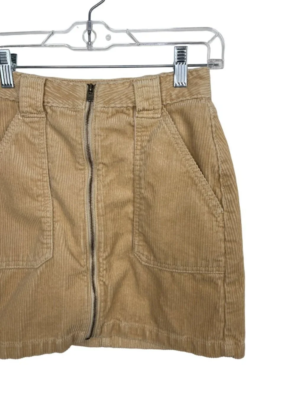 Hollister Corduroy Mini Skirt Womens 0 Tan High Rise Zip Front Pockets